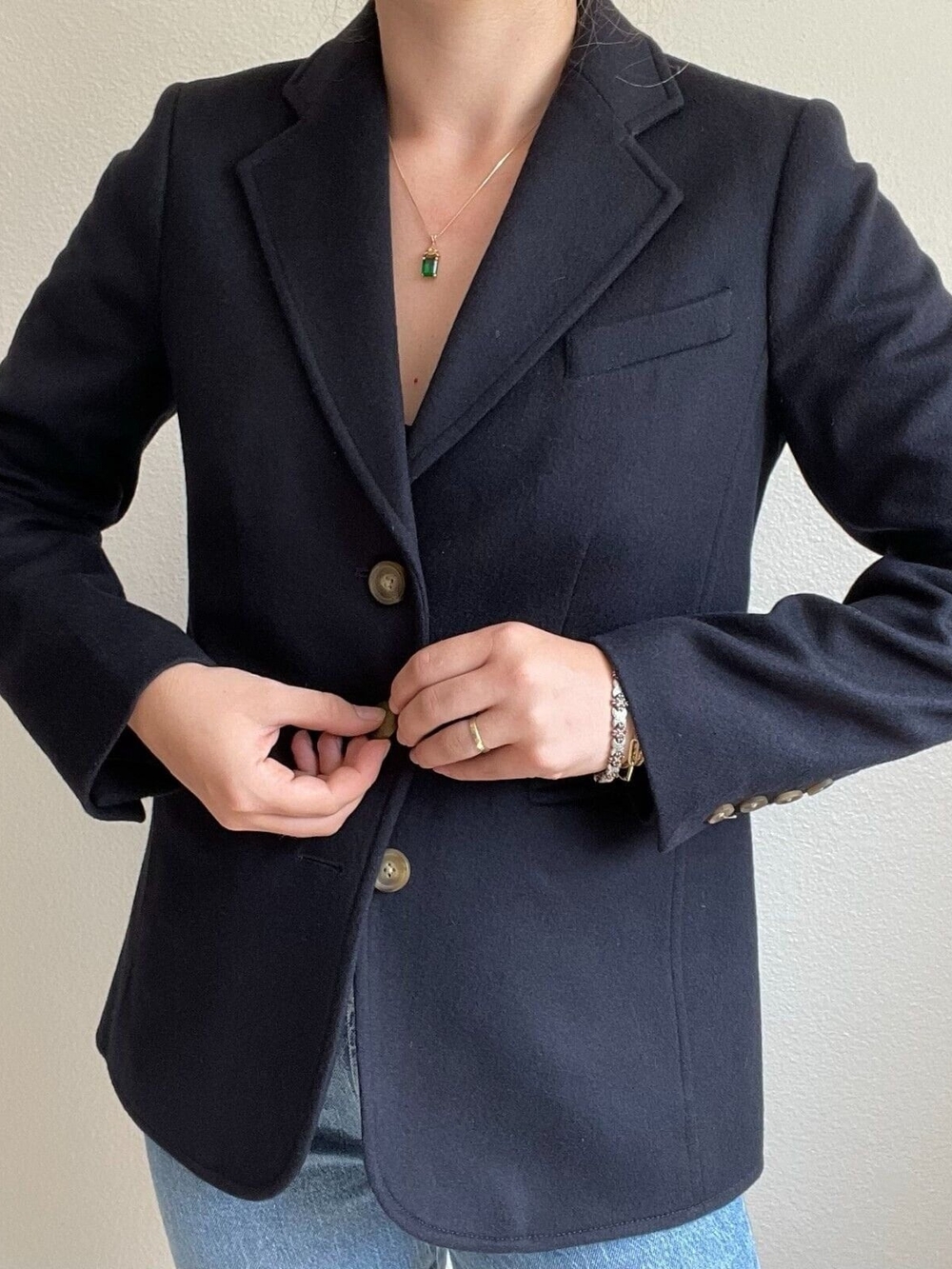 Classic Women's Navy Blazer Jacket - Tailored Wool-Blend